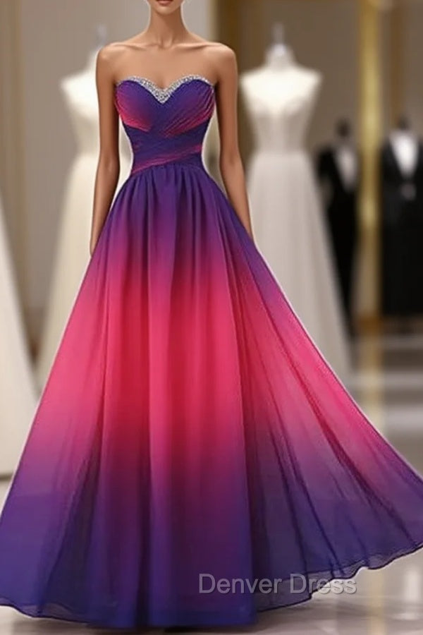 Beautiful Gradient Chiffon Sweetheart Beaded Prom Dress A Line Gradient Prom Dress shops Main image
