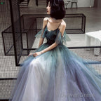 Beautiful Gradient Tulle Straps Long Prom Dress Prom Dress, Tulle Prom Dresses