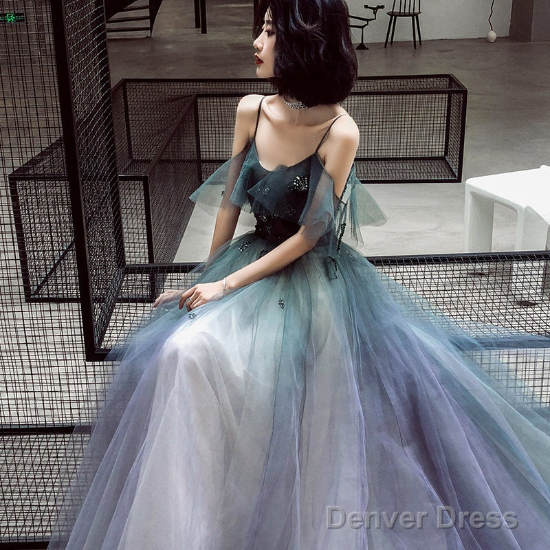 Beautiful Gradient Tulle Straps Long Prom Dress Prom Dress, Tulle Prom Dresses