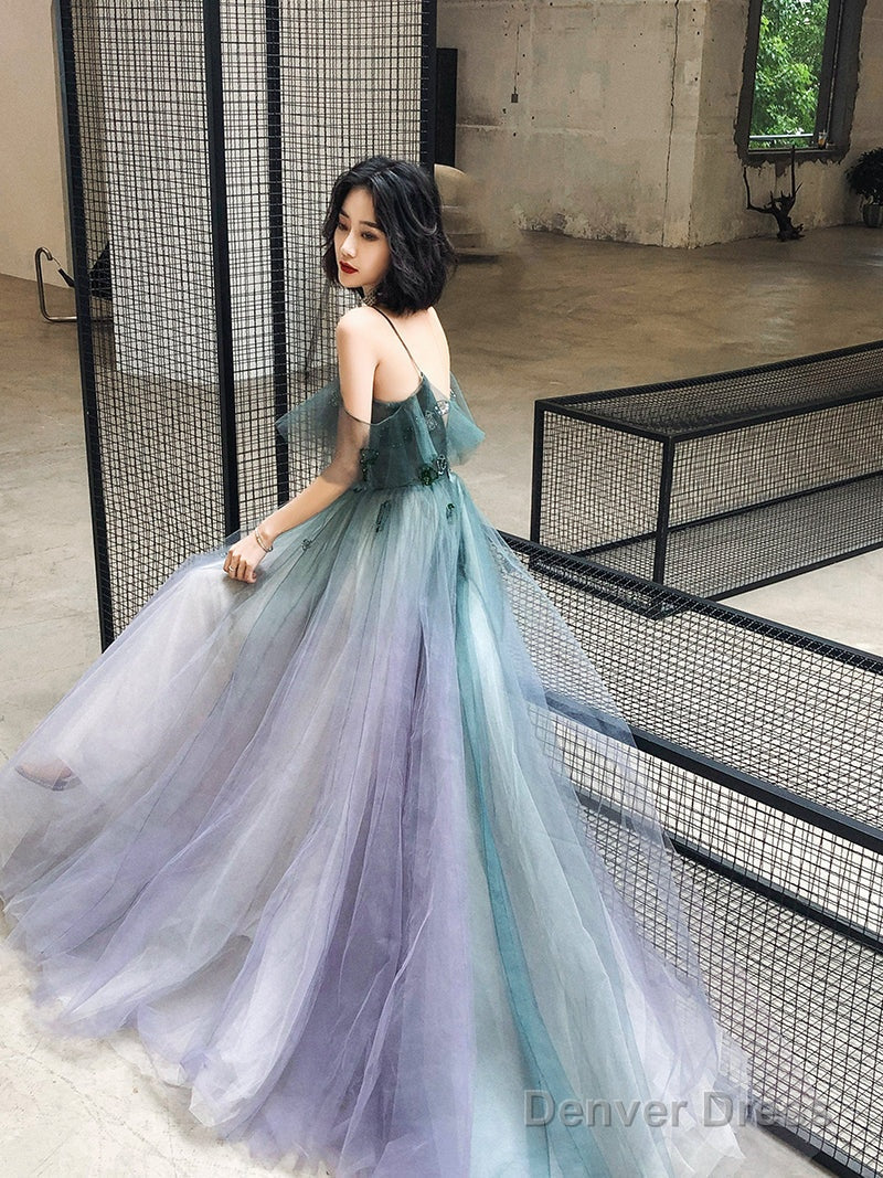 Beautiful Gradient Tulle Straps Long Prom Dress Prom Dress, Tulle Prom Dresses Main image