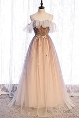 Beautiful Gradient Tulle With Straps Sweetheart Party Dress, A-Line Tulle Evening Dresses Prom Dress