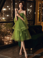 Beautiful Green Beaded Straps Short Prom Dress, Green Prom Dresses