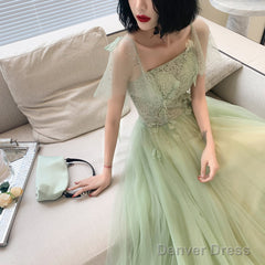 Beautiful Green Tulle Tulle With Lace Party Dress Formal Dress, Green Evening Dresses