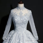 Beautiful Grey A-Line Long Sleeves With Lace Party Gown, Sweet 16 Dress