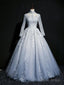 Beautiful Grey A-Line Long Sleeves With Lace Party Gown, Sweet 16 Dress