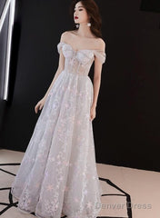 Beautiful Grey Off Shoulder Sweetheart Long Party Dress Prom Dress, Grey Evening Dress