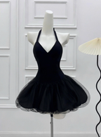 Beautiful Halterneck Black Mesh Splicing Puffy Birthday Dresses Homecoming Dresses