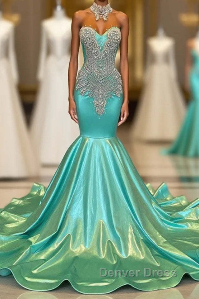 Beautiful High-neck Sweetheart Sleeveless Mermaid Prom Dresses With Beading Main image