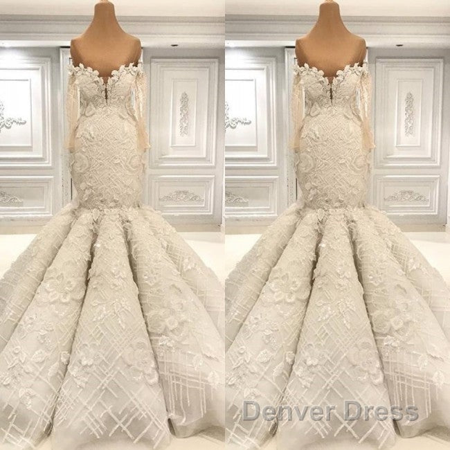 Beautiful Ivory Mermaid Sweetheart Lace Bridal Gowns for Wedding