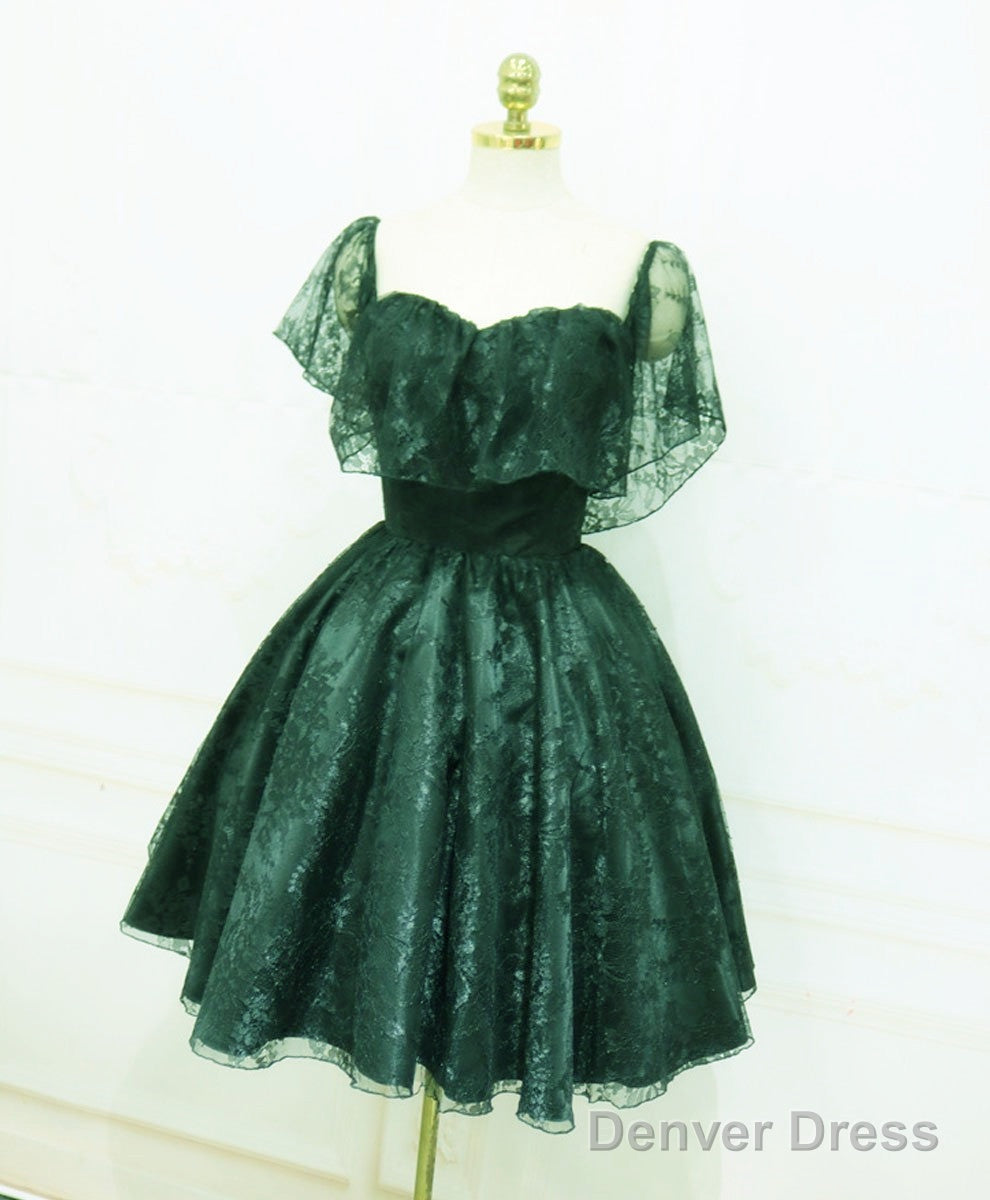Beautiful Lace Green Off Shoulder Knee Length Prom Dress, Bridesmaid Dresses