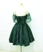 Beautiful Lace Green Off Shoulder Knee Length Prom Dress, Homecoming Dresses