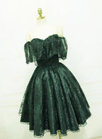 Beautiful Lace Green Off Shoulder Knee Length Prom Dress, Homecoming Dresses