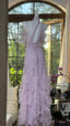 Beautiful Lavender Deep V-Neck Suspender Lace Ruffled Mermaid Prom Dresses