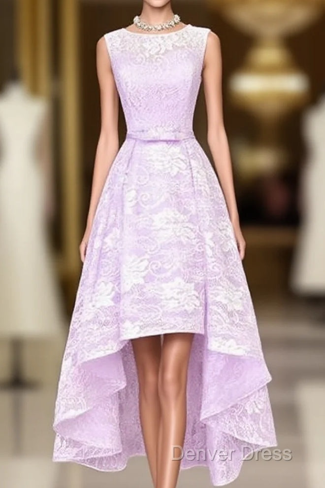 Beautiful Lavender Lace High Low Dress , Short Prom Dress Homecoming Dresses Main image