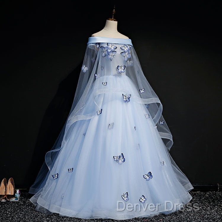 Beautiful Light Blue Ball Gown Lace-Up Party Dresses, Blue Prom Dresses Secondary image