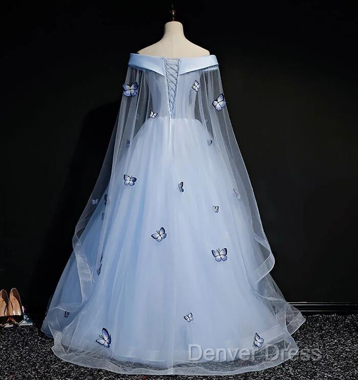 Beautiful Light Blue Ball Gown Lace-Up Party Dresses, Blue Prom Dresses