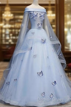 Beautiful Light Blue Ball Gown Lace-Up Party Dresses, Blue Prom Dresses