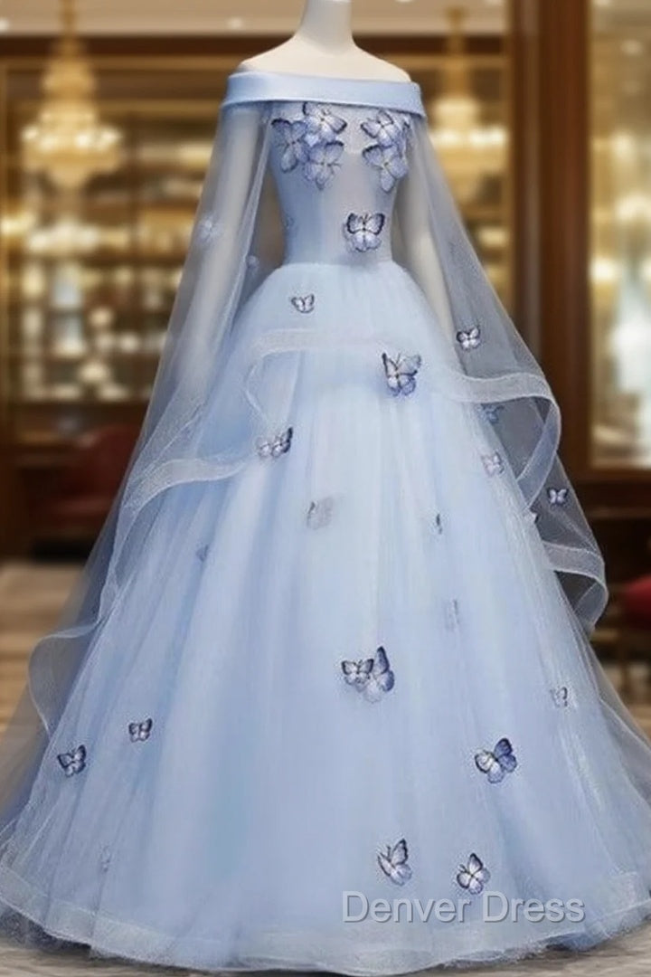 Beautiful Light Blue Ball Gown Lace-Up Party Dresses, Blue Prom Dresses