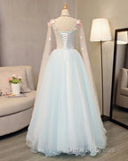 Beautiful Light Blue Long Formal Dresses Party Dresses, Unique Blue Prom Dresses Gown