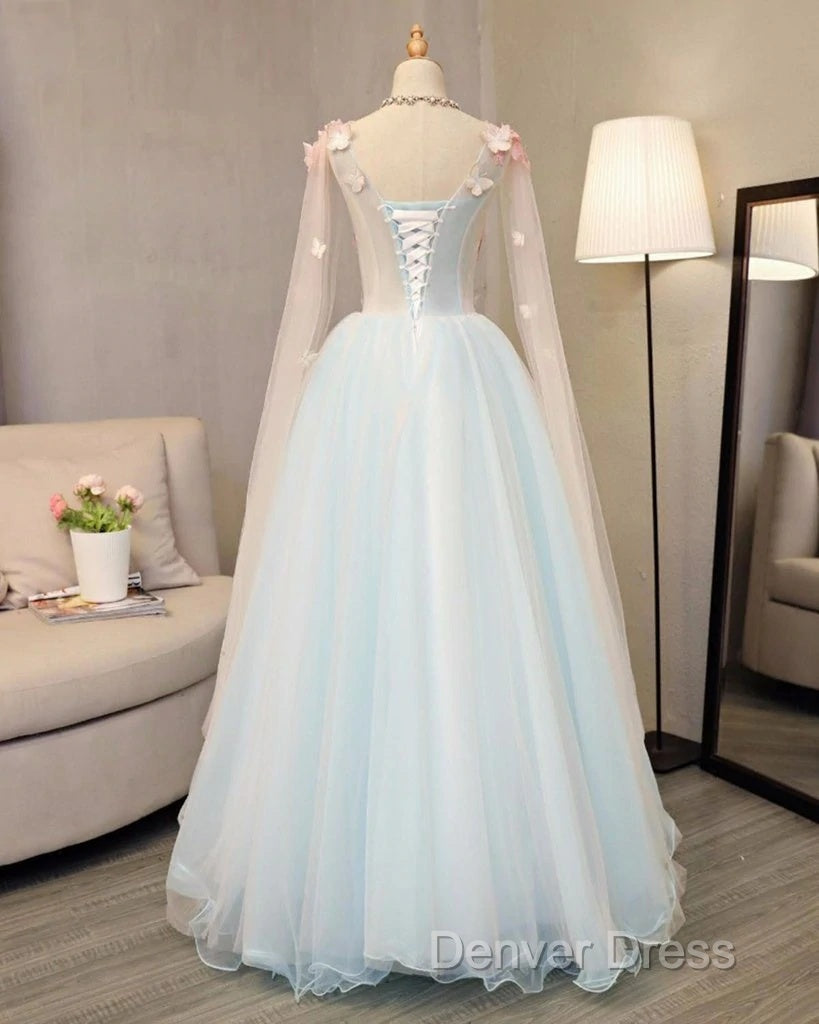 Beautiful Light Blue Long Formal Dresses Party Dresses, Unique Blue Prom Dresses Gown