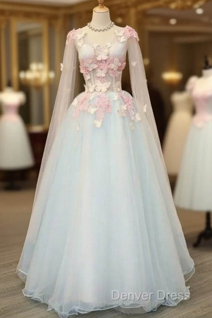 Beautiful Light Blue Long Formal Dresses Party Dresses, Unique Blue Prom Dresses Gown Main image