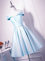 Beautiful Light Blue Satin Sweetheart Homecoming Dresses, Blue Short Prom Dresses