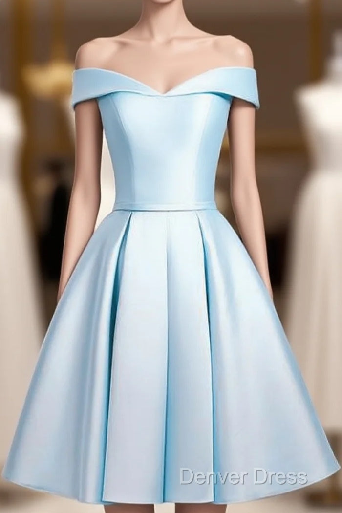 Beautiful Light Blue Satin Sweetheart Homecoming Dresses, Blue Short Prom Dresses Main image