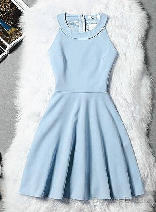 Beautiful Light Blue Short Halter Homecoming Dresses