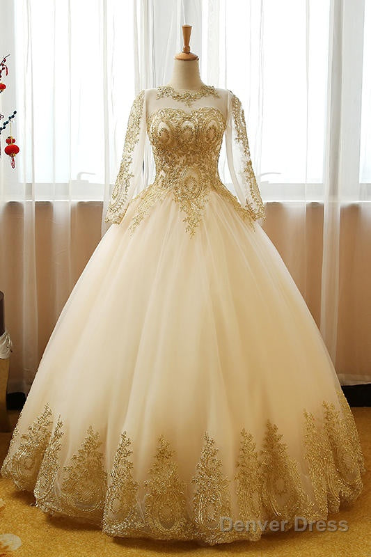 Beautiful Light Champagne Long Sleeves Party Gown, Sweet 16 Dress Secondary image