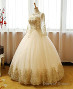 Beautiful Light Champagne Long Sleeves Party Gown, Sweet 16 Dress