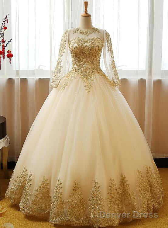 Beautiful Light Champagne Long Sleeves Prom Gowns, Sweet 16 Dresses Main image