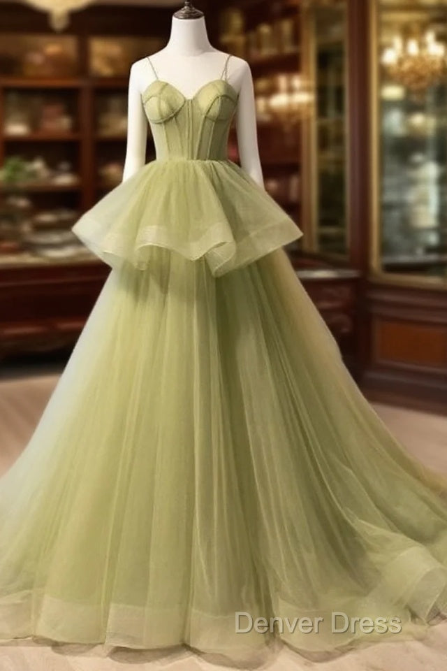 Beautiful Light Green Sweetheart Layers Princess Formal Gown, Green Tulle Long Party Dresses Prom Dresses Main image