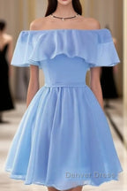 Beautiful Light Off Shoulder Knee Length Bridesmaid Dress, Prom Dresses
