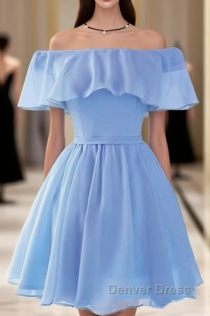 Beautiful Light Off Shoulder Knee Length Bridesmaid Dress, Prom Dresses