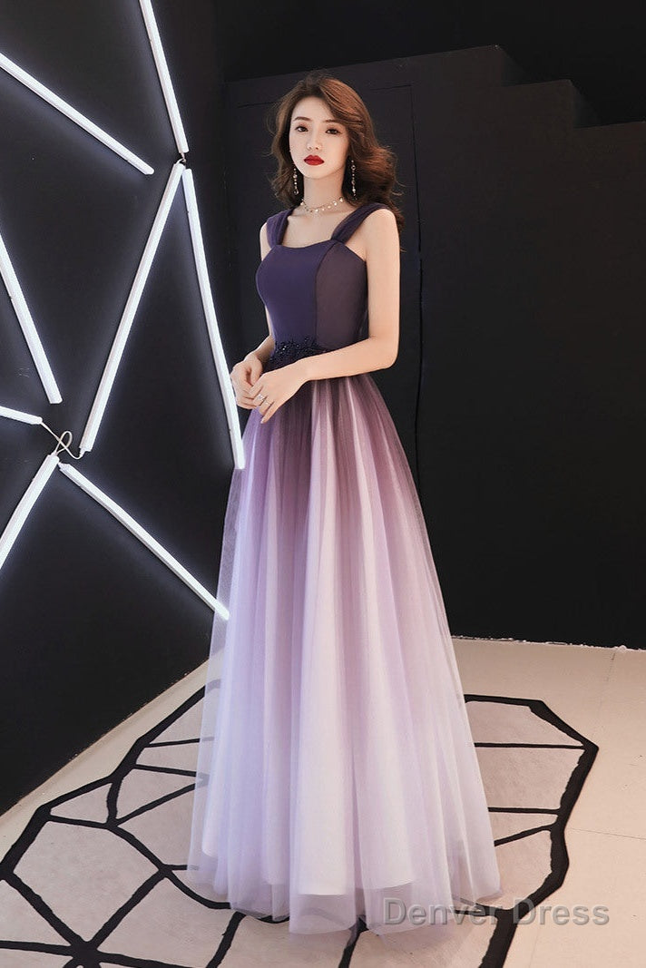 Beautiful Light Purple Gradient Tulle Long Formal Dress, Off Shoulder Prom Dress Main image