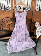 Beautiful Light Purple Spaghetti Strap Butterfly Printed Chiffon Prom Dresses