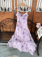 Beautiful Light Purple Spaghetti Strap Butterfly Printed Chiffon Prom Dresses