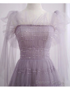 Beautiful Light Purple Tea Length Soft Tulle Prom Dress, Cute Short Homecoming Dress Prom Dresses