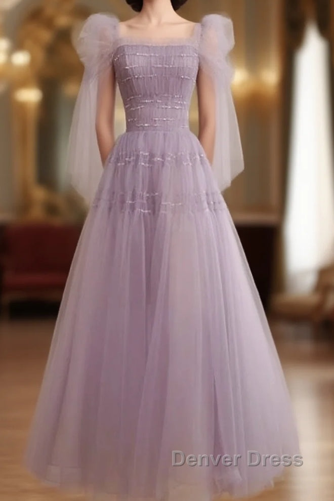 Beautiful Light Purple Tea Length Soft Tulle Prom Dress, Cute Short Homecoming Dress Prom Dresses
