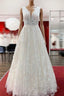 Beautiful Long A-Line Lace Appliques Tulle Open Back Wedding Dresses