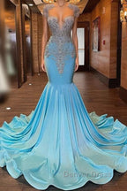 Beautiful Long Sleeveless Mermaid Prom Dresses With Beading