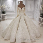 Beautiful Long Sleevess V neck Appliques Ball Gown Wedding Dresses