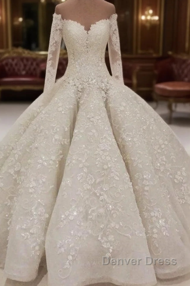 Beautiful Long Sleevess V neck Appliques Ball Gowns Wedding Dresses Main image