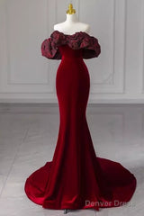 Beautiful Mermaid Off The Shoulder Long Red Prom Dress
