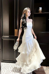 Beautiful Mermaid Spaghetti Straps Ivory Long Party Dresses Prom Dress