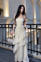 Beautiful Mermaid Spaghetti Straps Ivory Long Party Dresses Prom Dress