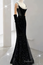 Beautiful Mermaid Straps Slit Burgundy Long Prom Dresses