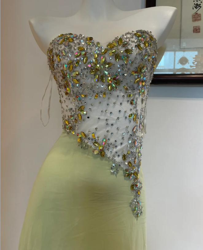 Beautiful Mermaid Sweetheart Neckline Rhinestone Chiffon Long Prom Dresses Evening Dresses