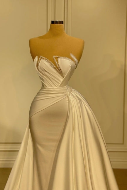Beautiful Mermaid Wedding Gowns With Lace Long White Glitter Sleeveless Secondary image