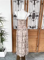 Beautiful Milk Tea Color Spaghetti Strap V-Neck Printed Satin Long Prom Dresses Evening Dresses